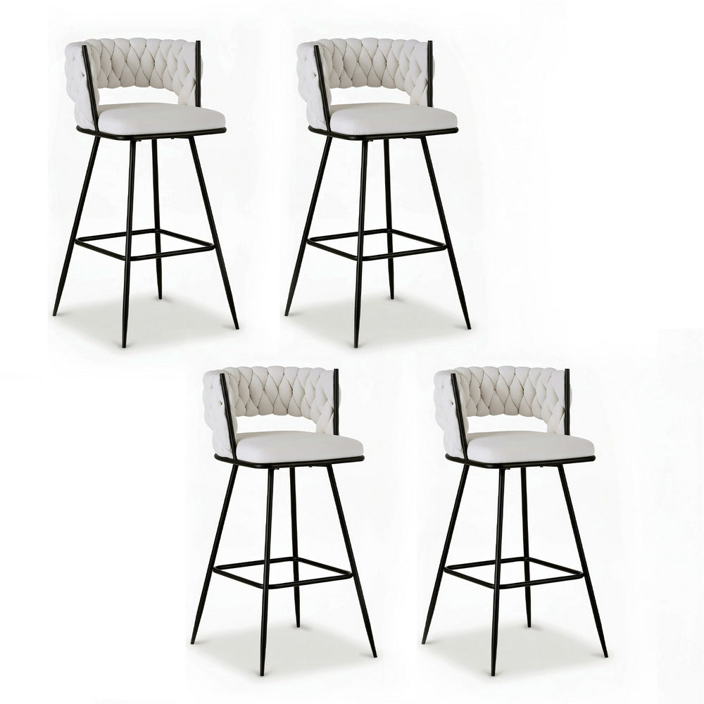 Artiss 4x Bar Stools Kitchen Dining Chair Counter Stool Woven Velvet Metal Ivory