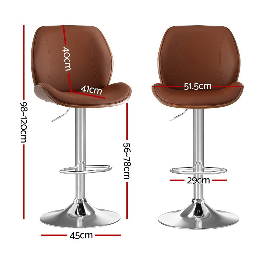 Artiss 2X Bar Stools Bentwood Adjustable Kitchen Counter Chair Leather Brown