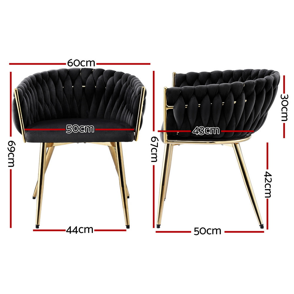 Artiss 1x Dining Chair Armchair Cafe Kitchen Lounge Chairs Velvet Weaving Black