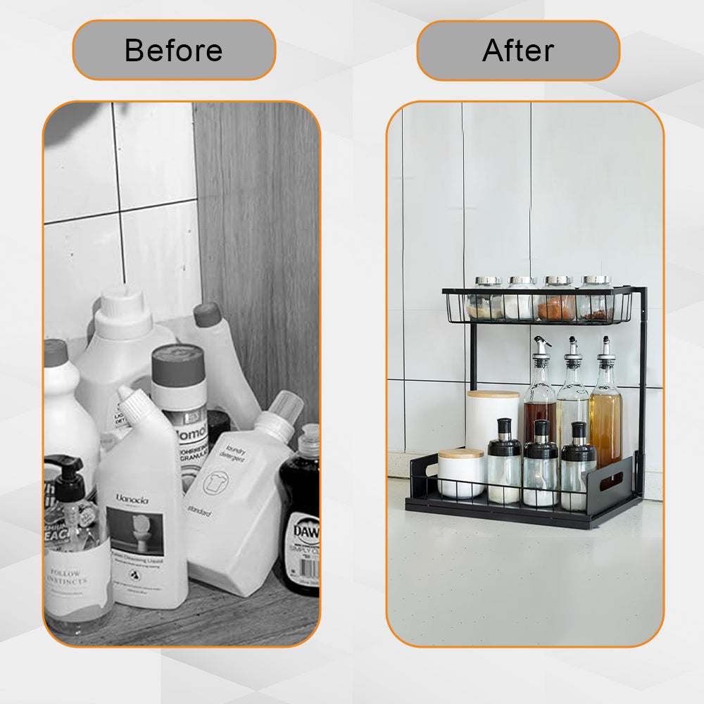 Hivvago 2-Tier Pull-Out Under Sink Organizer Storage Shelf For Kitchen