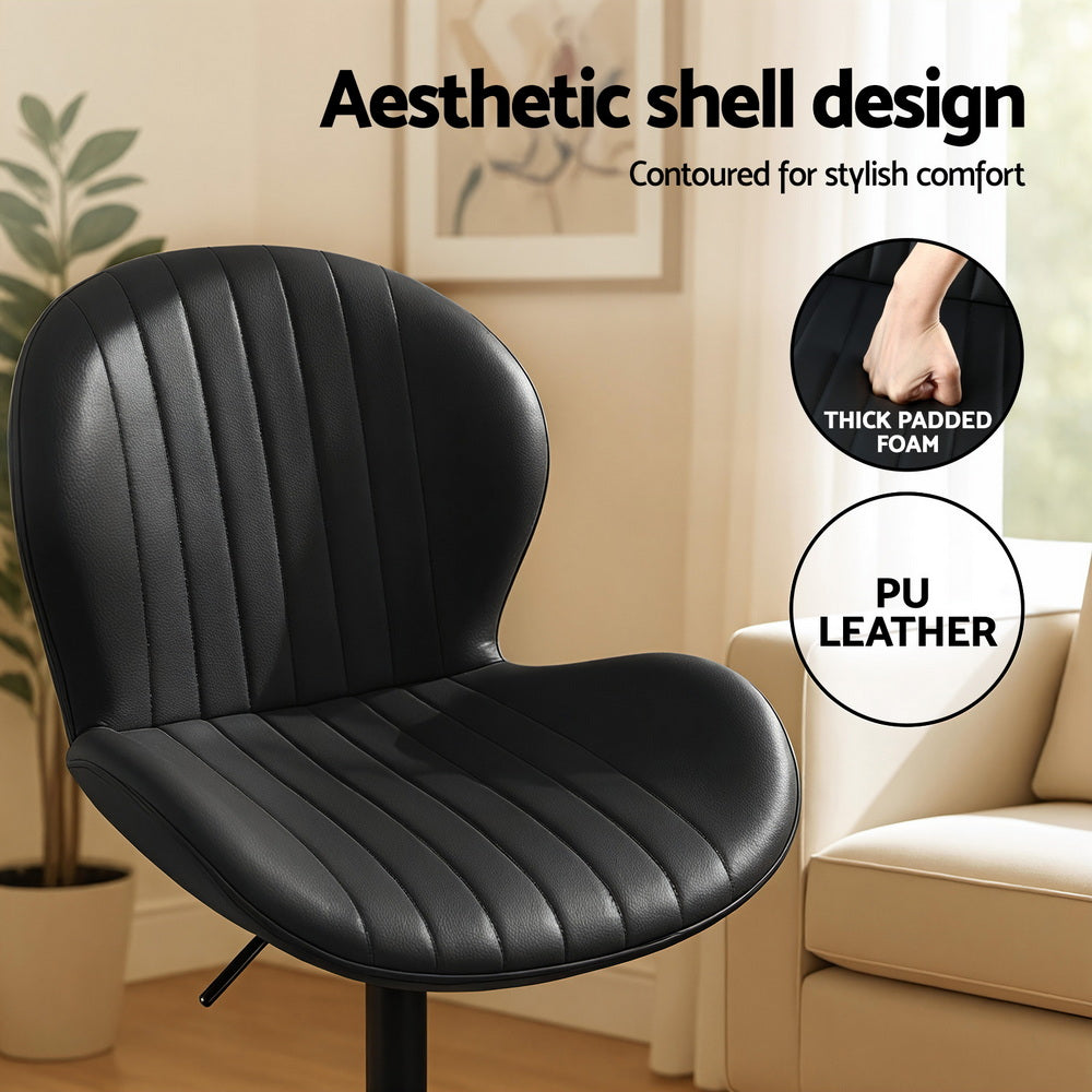 Artiss 4x Bar Stools Kitchen Swivel Gas Lift Counter Chair Shell Leather Black