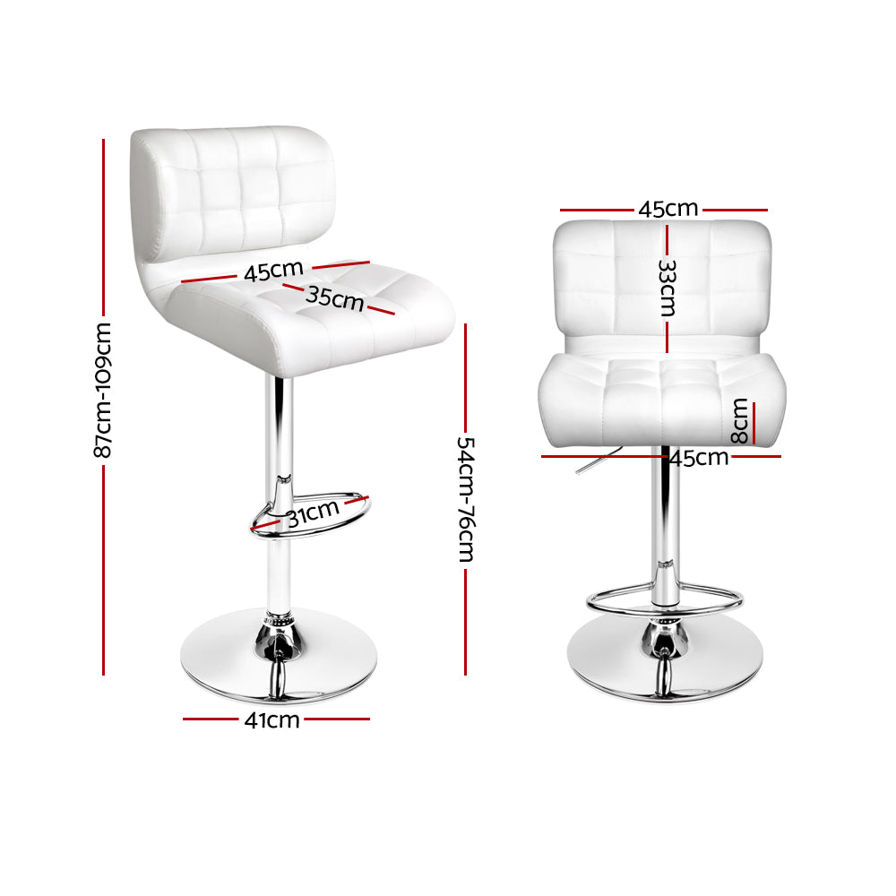 Artiss 2x Bar Stools Gas Lift Leather Padded White