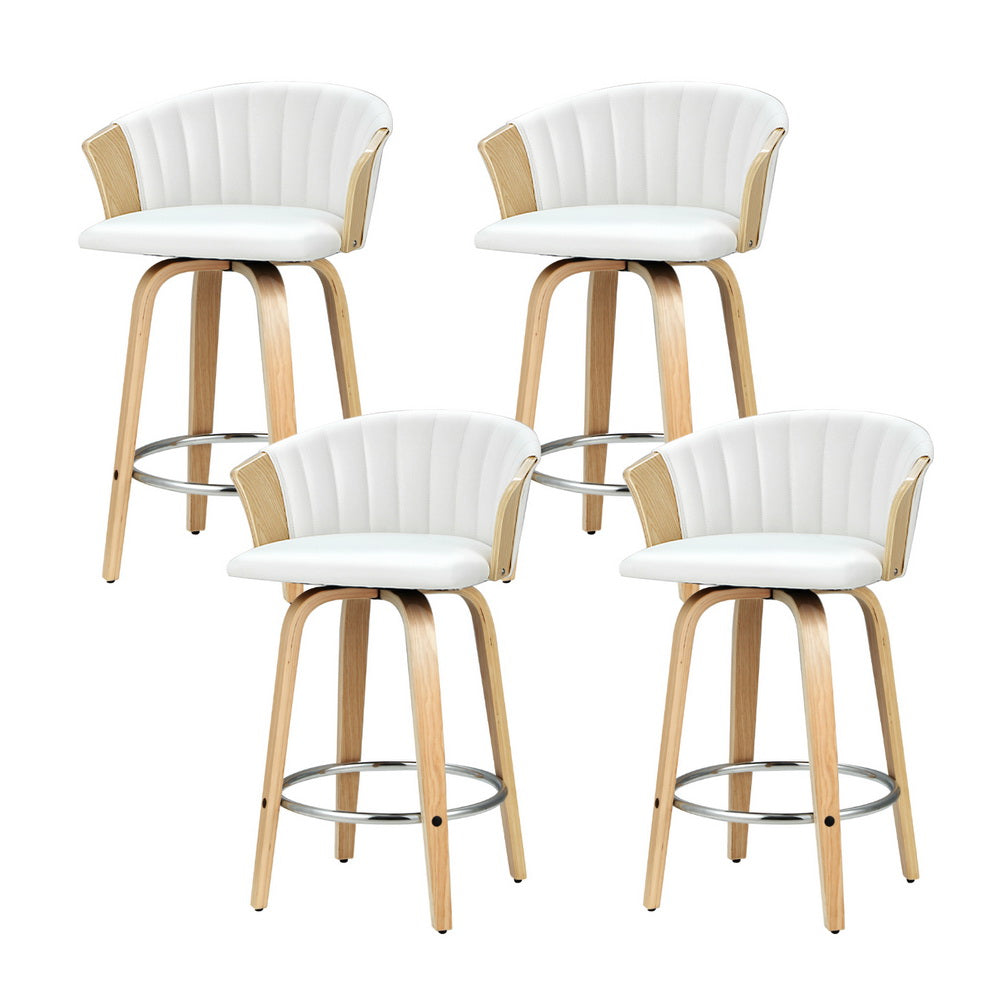 4x Bar Stools Swivel Leather Chairs Wooden