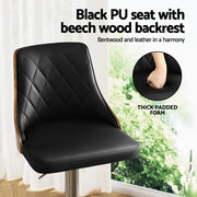 Artiss 2X Bar Stool Wood Swivel Adjustable Kitchen Counter Stool Leather Black