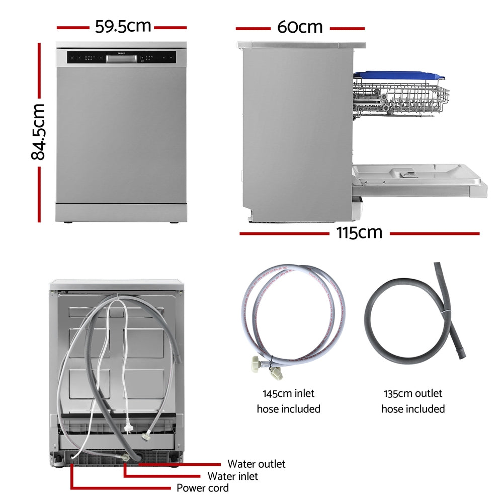 60cm 14 Place Settings Freestanding Dishwasher Silver