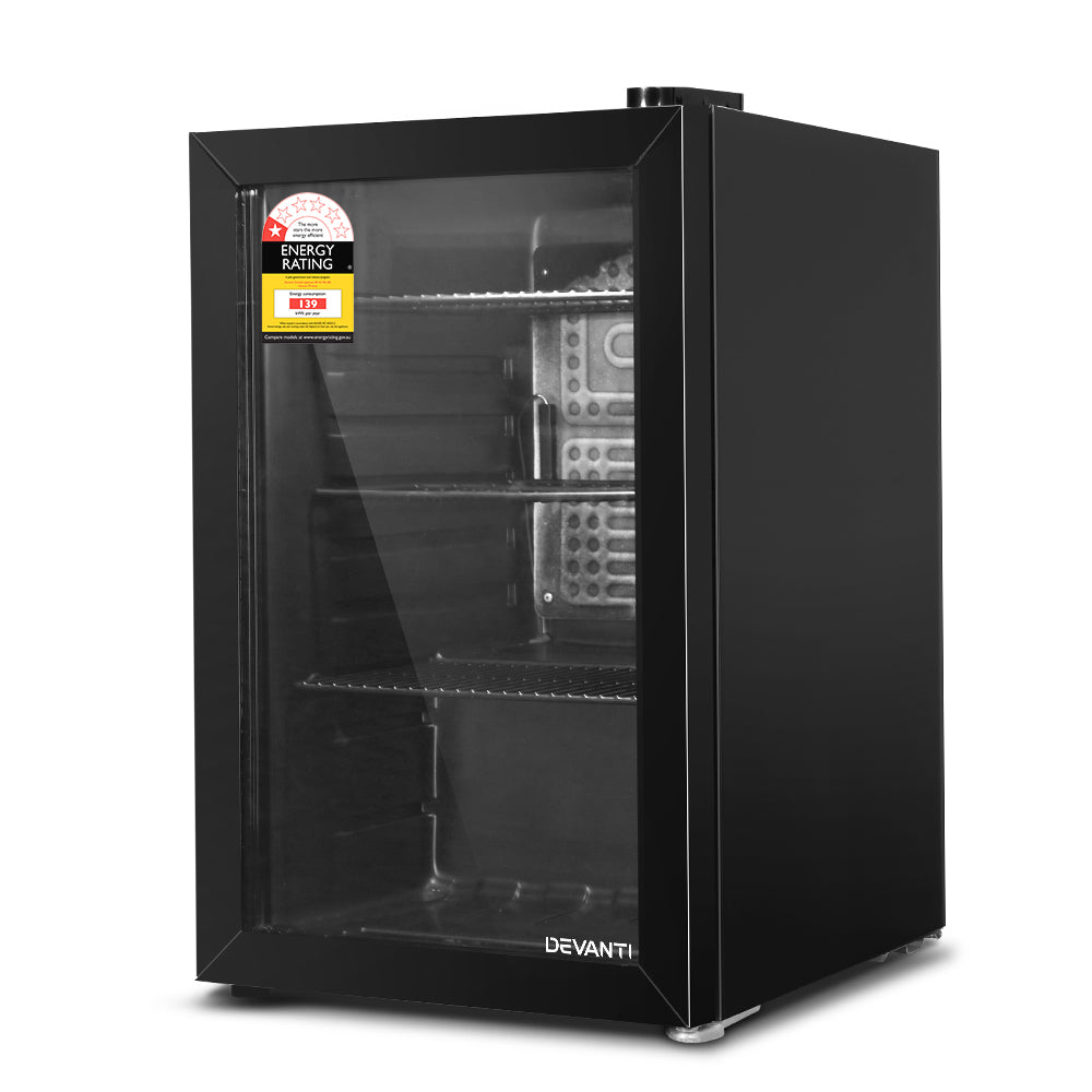 70L Bar Fridge Glass Door w/Light Black