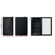 98L Bar Fridge Glass Door Mini Fridges Freezer Black