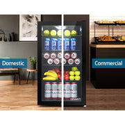 98L Bar Fridge Glass Door Mini Fridges Freezer Black