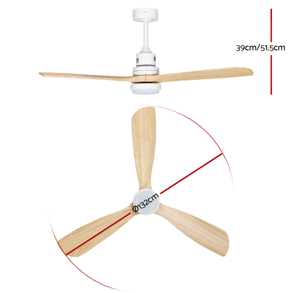 52'' Ceiling Fan AC Motor LED Light Remote - Light Wood