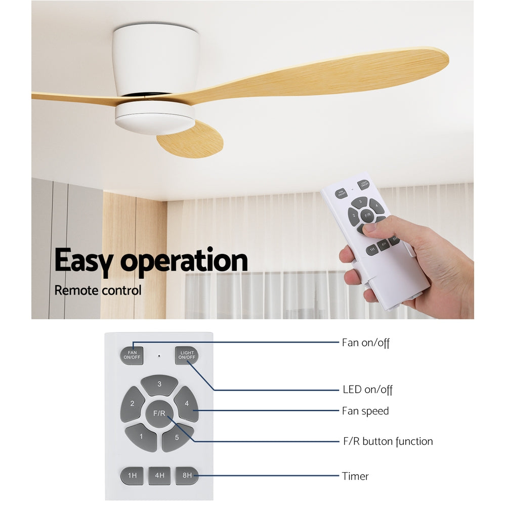 52'' Ceiling Fan DC Motor w/Light w/Remote - Light Wood