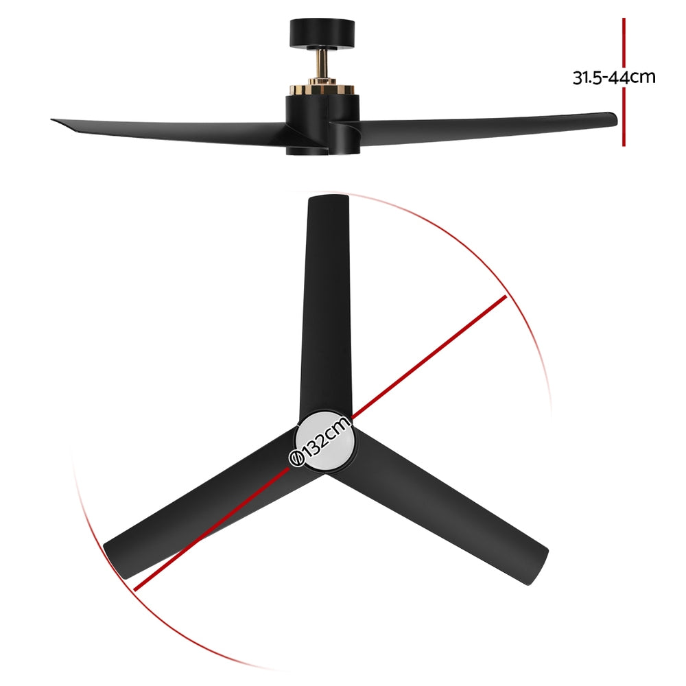 52'' Ceiling Fan DC Motor w/Light w/Remote - Black