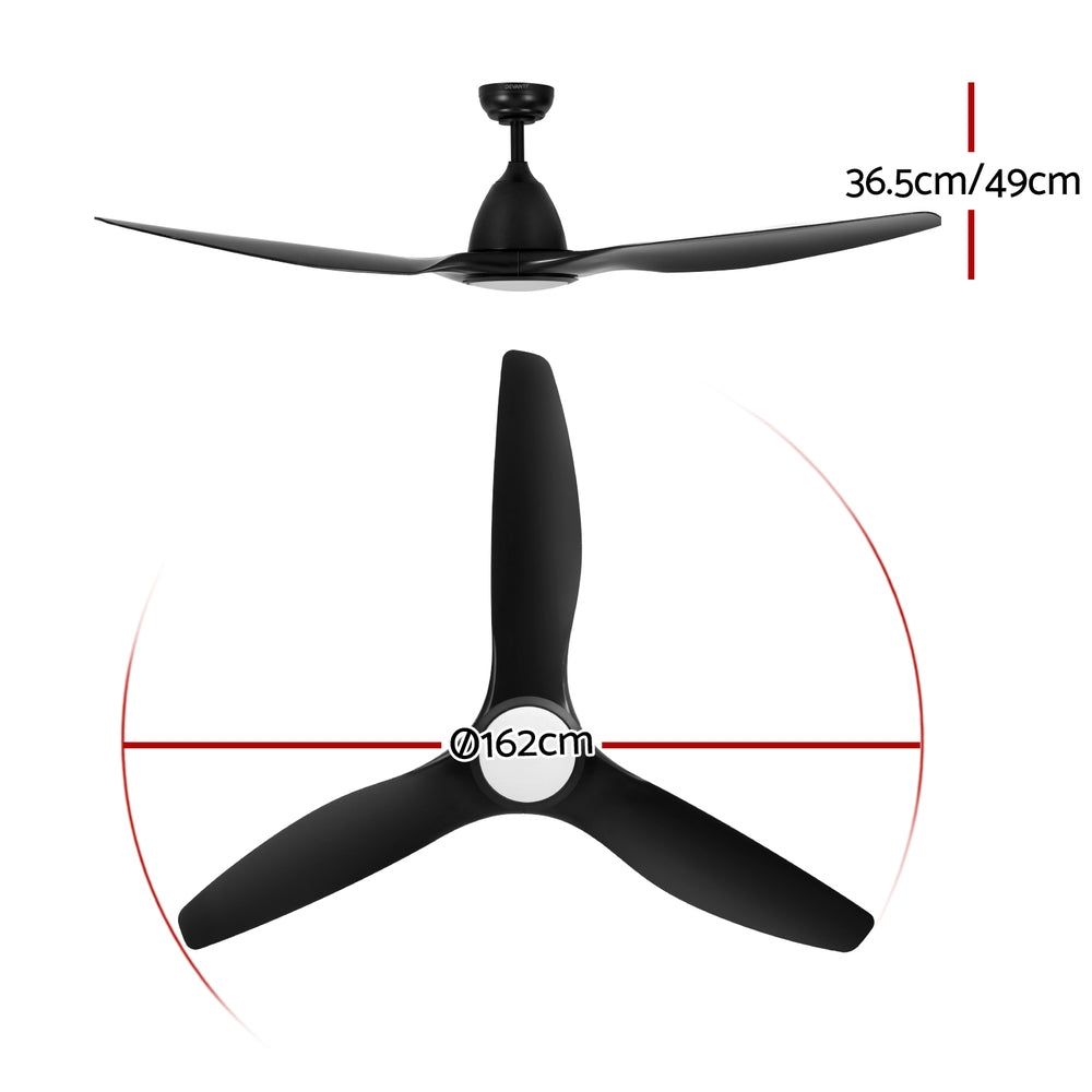 64 Inch Ceiling Fan DC Motor w/Light w/Remote - Black