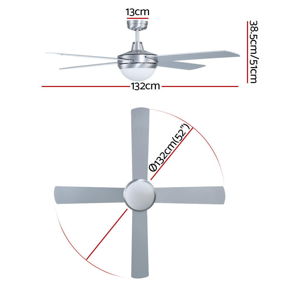 52'' Ceiling Fan AC Motor w/Light w/Remote - Silver