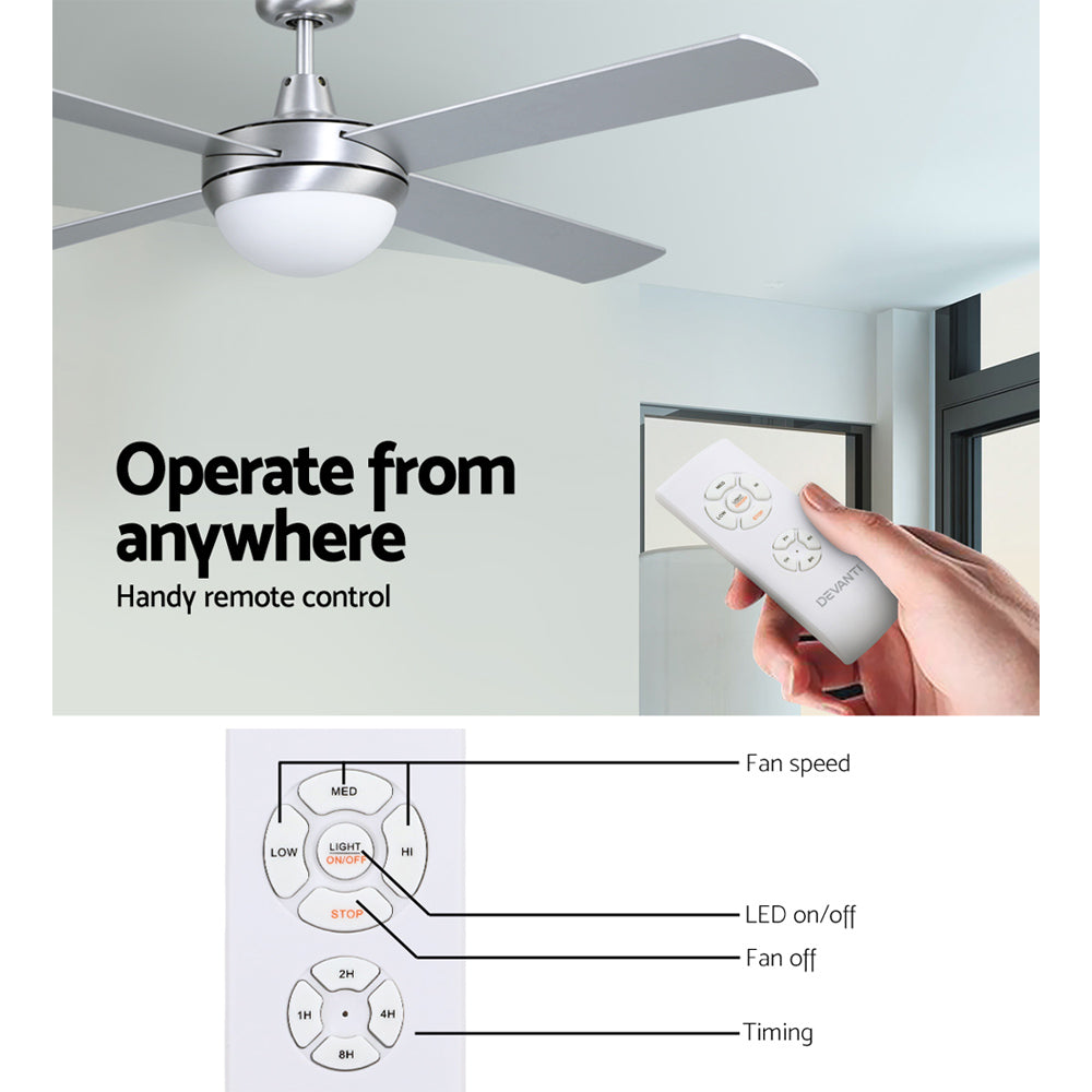 52'' Ceiling Fan AC Motor w/Light w/Remote - Silver