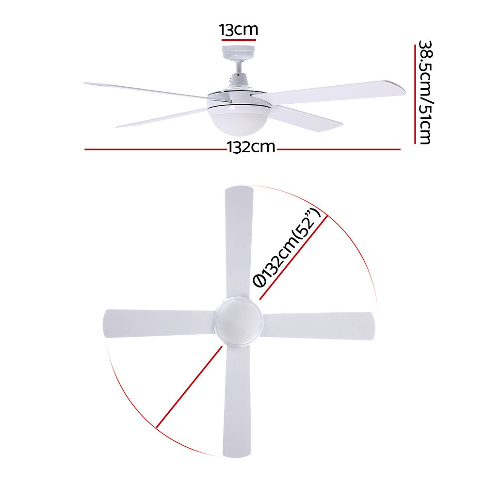 52'' Ceiling Fan AC Motor w/Light w/Remote - White