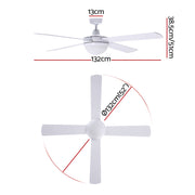 52'' Ceiling Fan AC Motor w/Light w/Remote - White