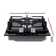 Gas Cooktop 30cm 2 Burner Black