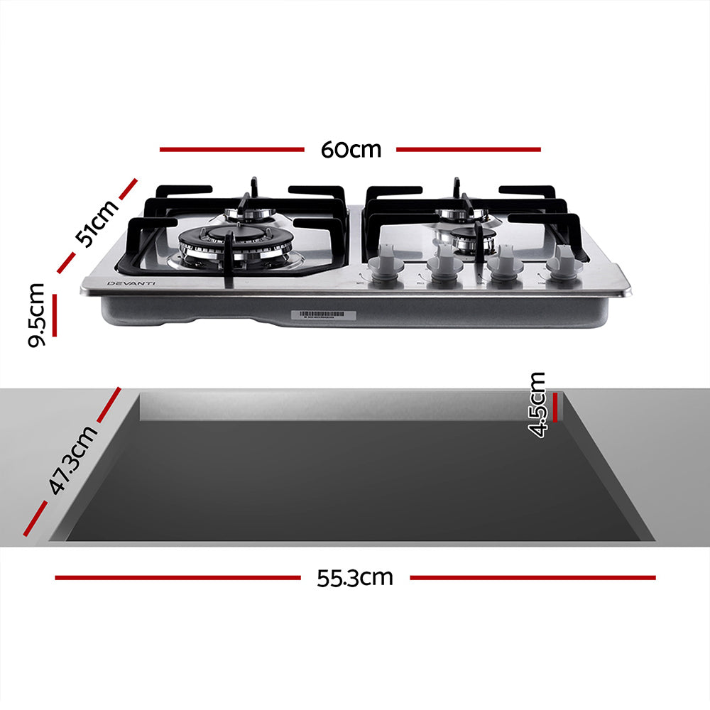 Gas Cooktop 60cm 4 Burner Silvir