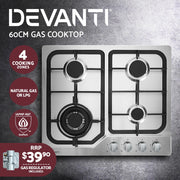 Gas Cooktop 60cm 4 Burner Silvir