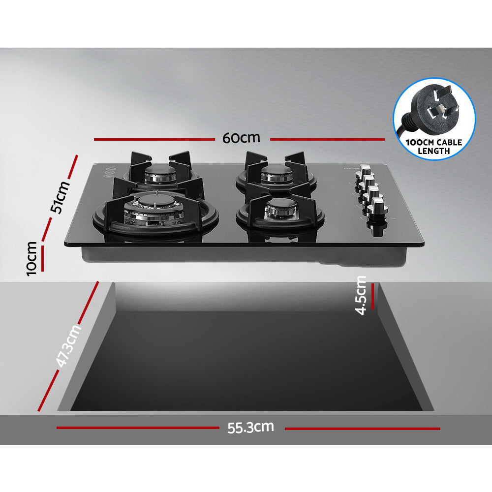 Gas Cooktop 60cm Stove Hob Black