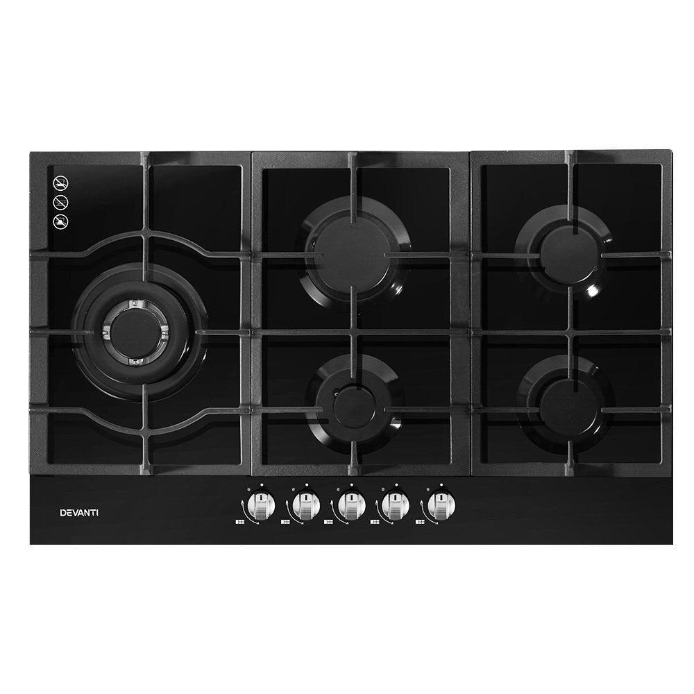 Gas Cooktop 90cm 5 Burner Black