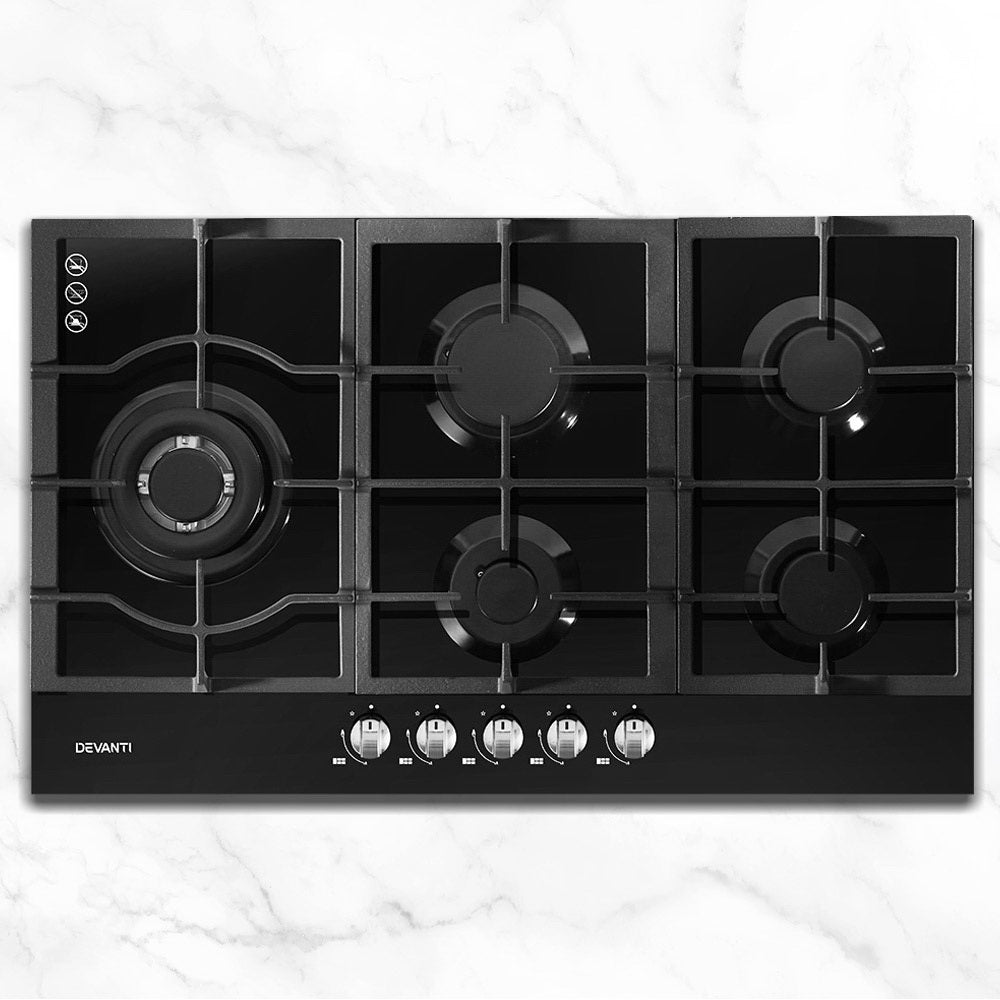 Gas Cooktop 90cm 5 Burner Black