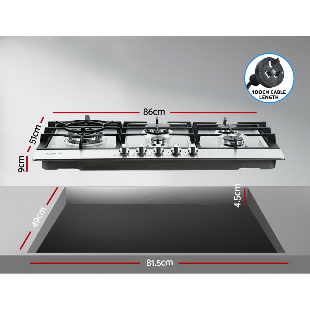 Gas Cooktop 90cm 5 Burner Silvir