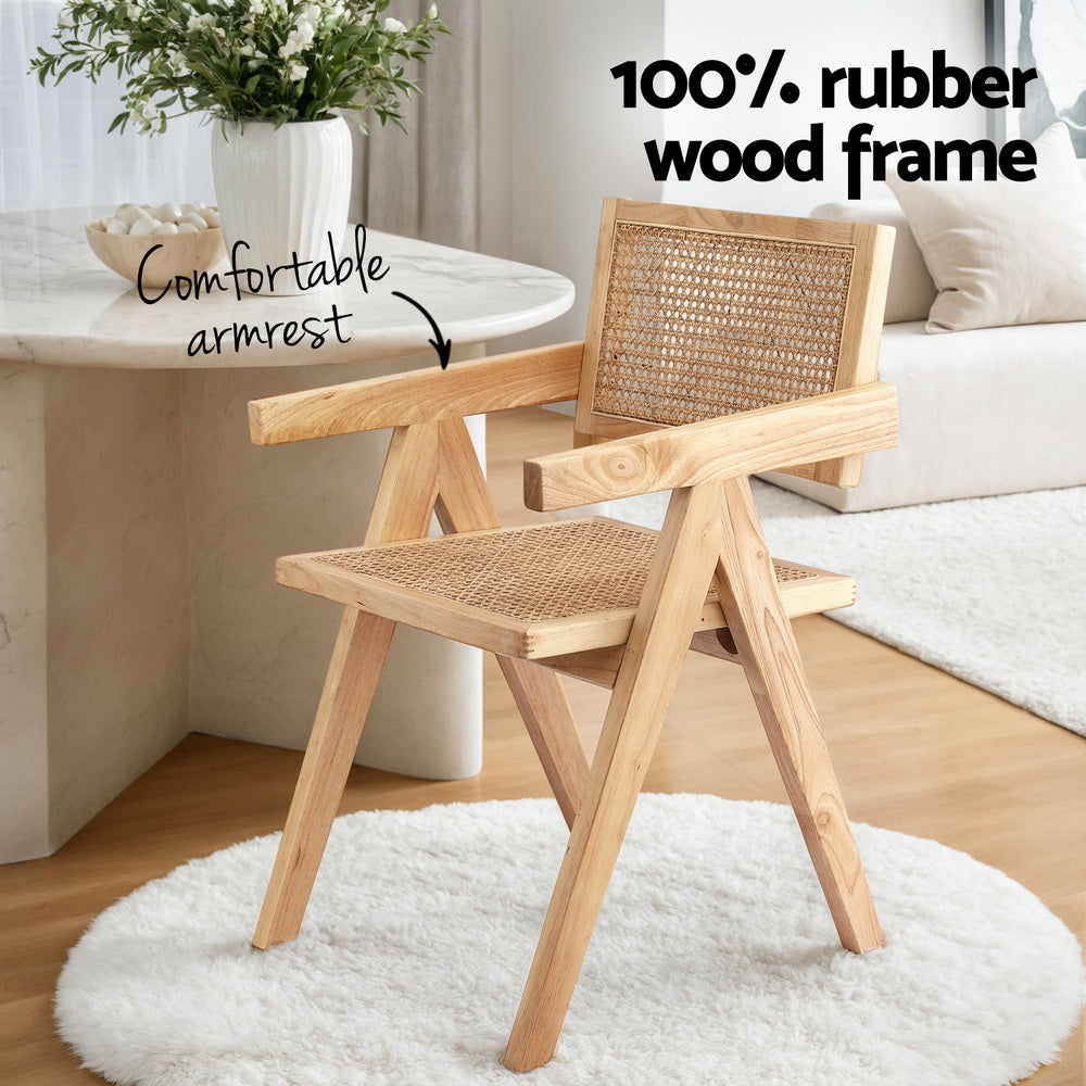Artiss 1x Dining Chair Wooden Rattan Seat Rubber Wood Frame