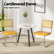 Artiss Dining Chairs Set of 4 Velvet Rattan Cantilever Yellow