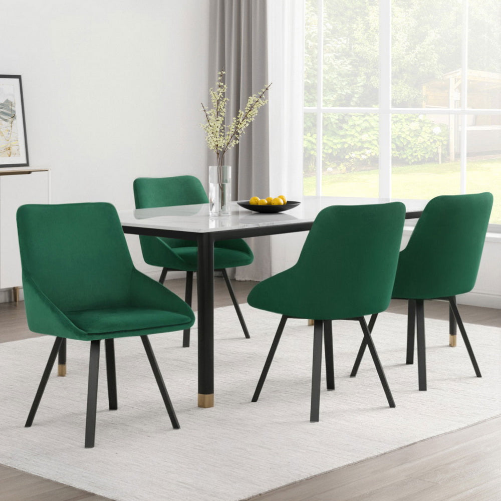Artiss Dining Chairs Set of 4 Velvet Swivel Base Green