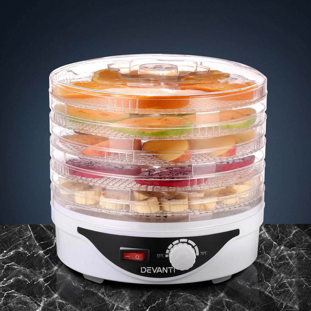 5 Trays Food Dehydrator Fruit Dehydrators Pet Beef Jerky Dryer White