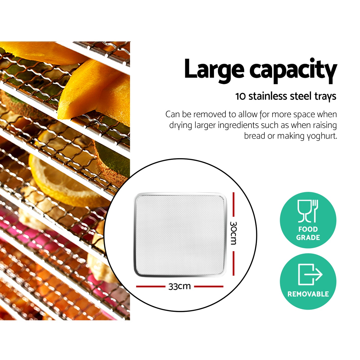 10 Trays Food Dehydrator Stainless Steel Tray