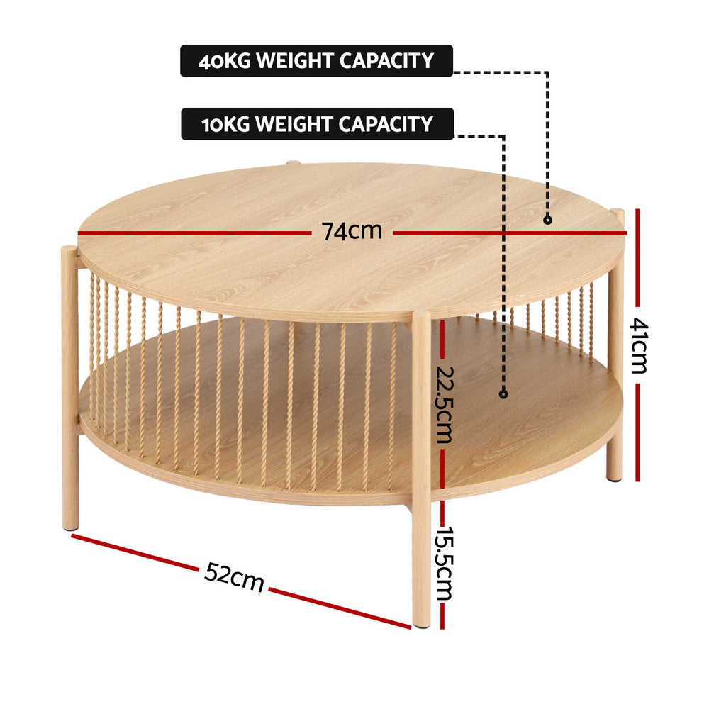 Artiss Coffee Table 2-Tier Round Wood