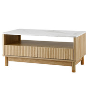 Artiss Coffee Table Drawer Shelf Marble Effect Wood&White