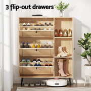 Artiss Shoe Rack Cabinet 3 Flip-out Drawers Pine