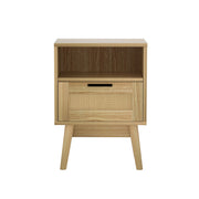 Artiss Rattan Bedside Table 1 Drawer with Shelf - REI Oak