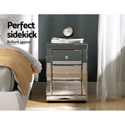 Artiss Set of 2 Bedside Table 3 Drawers Mirrored Glass - PRESIA Silver