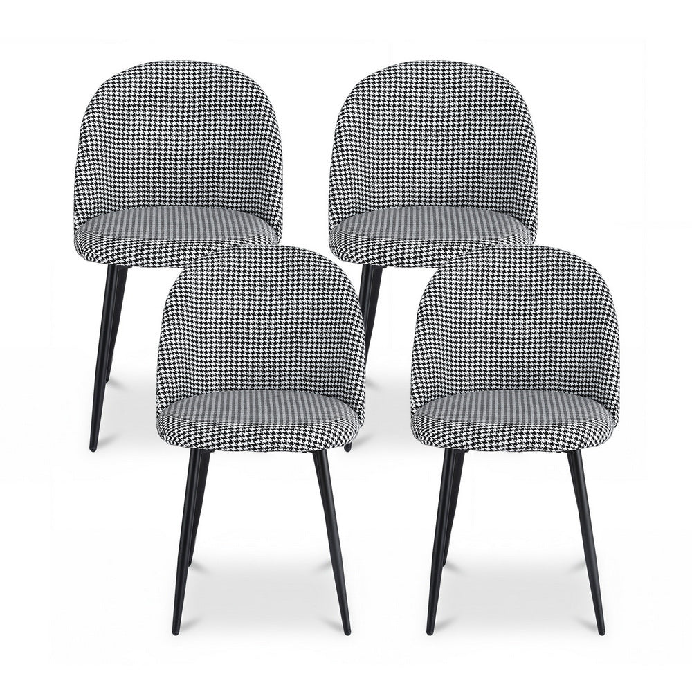 Artiss Dining Chairs Set of 4 Linen Solid Curved Houndstooth