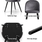 Artiss Dining Chairs Set of 4 Velvet Solid Curved Dark Grey