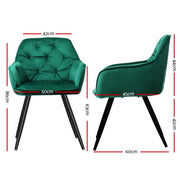 Artiss Dining Chairs Set of 4 Velvet Diamond Tufted Armchair Green