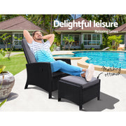 Gardeon Recliner Chair Sun lounge Wicker Lounger Outdoor Patio Furniture Adjustable Black