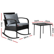 Gardeon 2PC Rocking Chair Table Wicker Outdoor Furniture Patio Lounge Setting