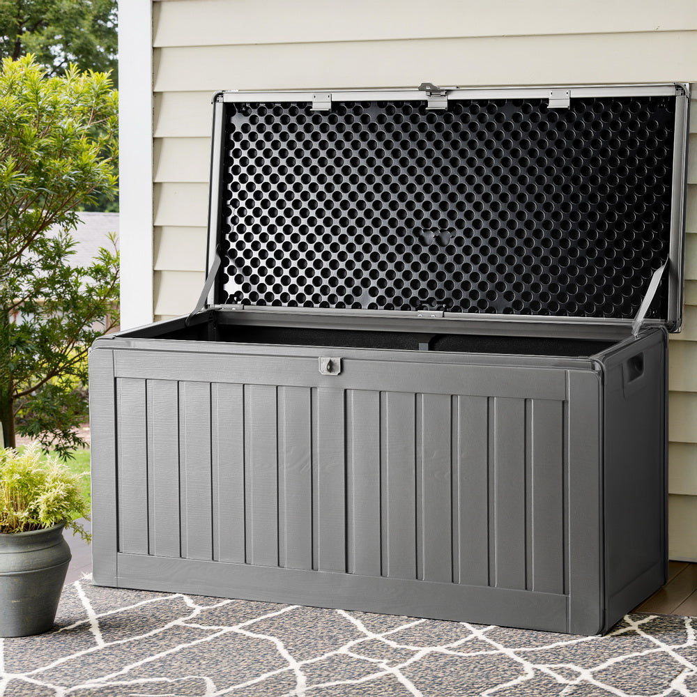 Gardeon Outdoor Storage Box 190L Container Lockable Garden Bench Tool Shed Black