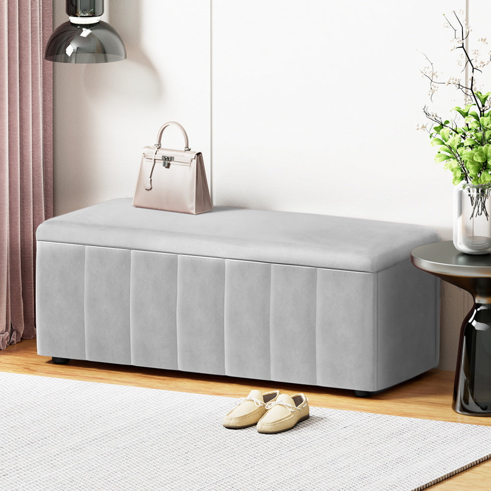 Artiss Storage Ottoman Blanket Box Velvet Grey 103cm