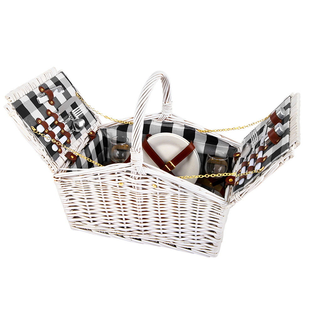 Alfresco 2 Person Picnic Basket Set Willow Vintage Baskets Insulated Blanket Bag
