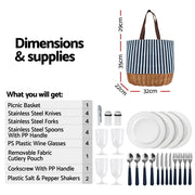 Alfresco 4 Person Picnic Basket Bag Set Wooden Blanket Cooler Outdoor Insulated