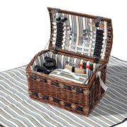 Alfresco 4 Person Picnic Basket Set Wooden Blanket Cooler Bag Outdoor Insulated