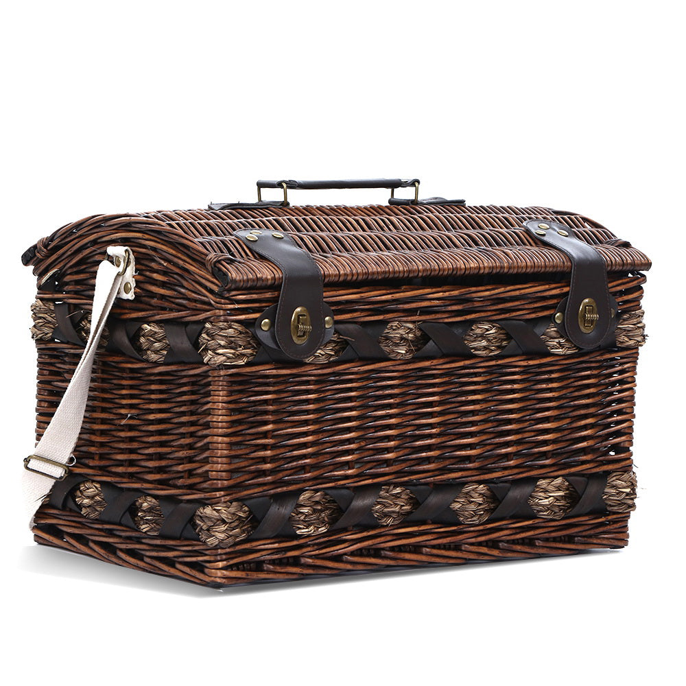 Alfresco 4 Person Picnic Basket Set Wooden Blanket Cooler Bag Outdoor Insulated