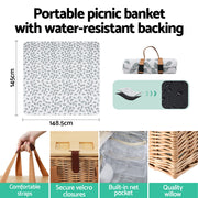 Alfresco 4 Person Picnic Basket Set with Table Blanket Cooler Wooden Insulated