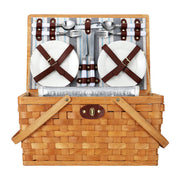 Alfresco 4 Person Picnic Basket Set Wooden Blanket Cooler Bag Outdoor Insulated